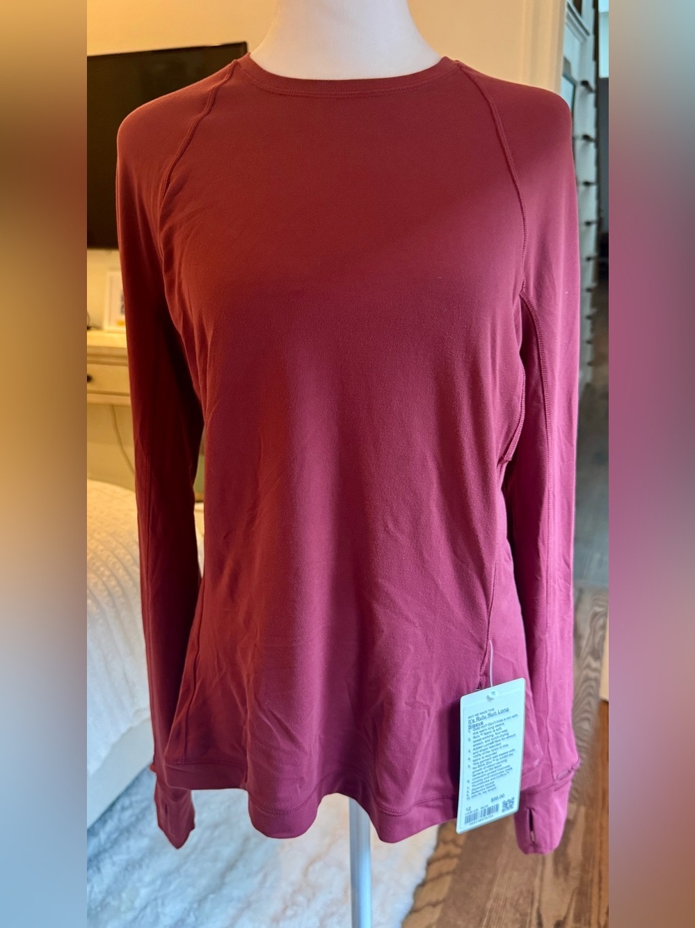 lululemon Long Sleeve Crew Top Rose Brick Red Lightweight Knit Size 12 NW